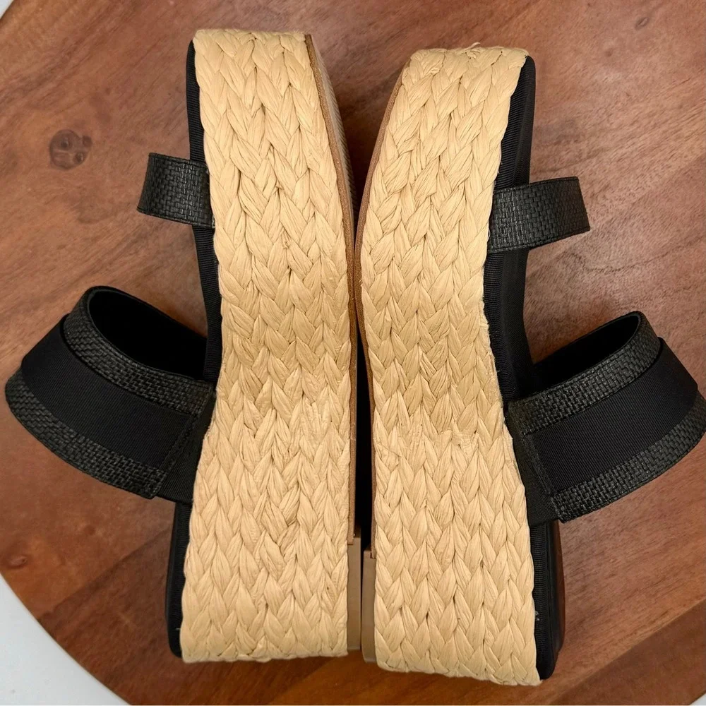Deltan Collins Raffia Embellished Buckle Platform Slide Sandals Womens 8.5‎